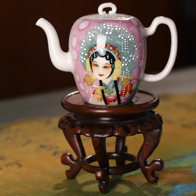 景德镇陶瓷茶壶过滤 手绘粉彩戏曲人物泡茶器手抓小单壶红茶壶