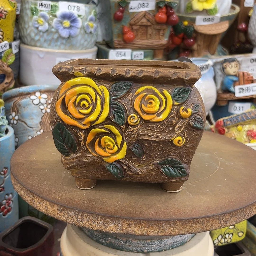 幸***曲粗陶多肉花盆花盆