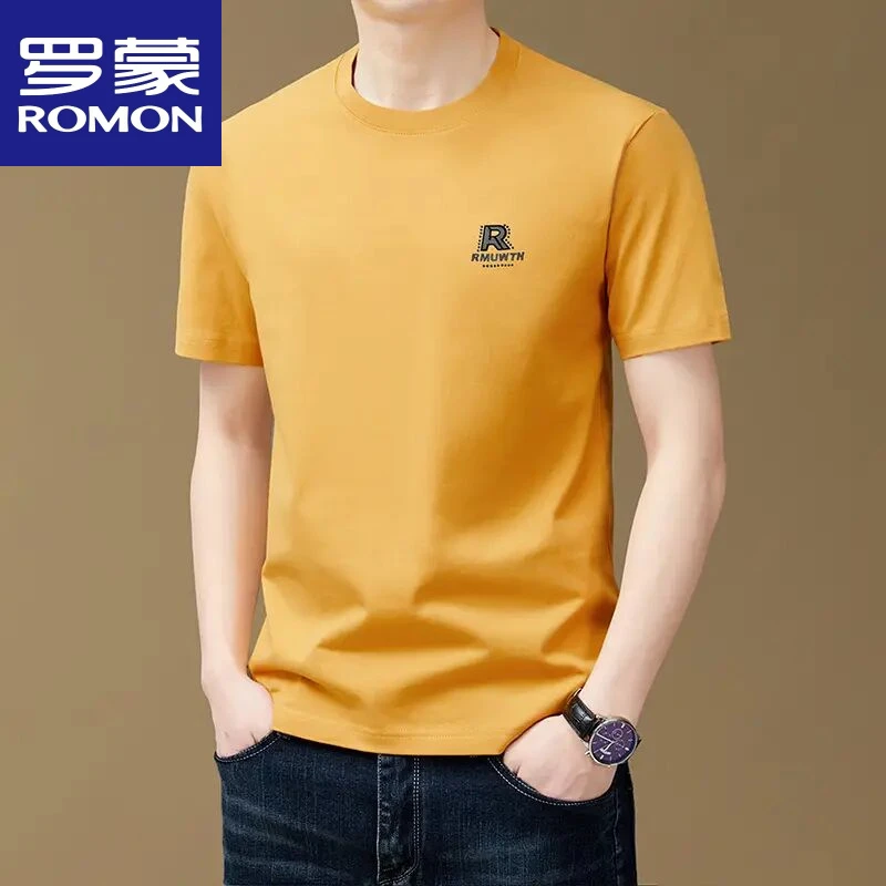 【100%纯棉】罗蒙夏季时尚简约男士薄款短袖T恤宽松百搭圆领上衣潮