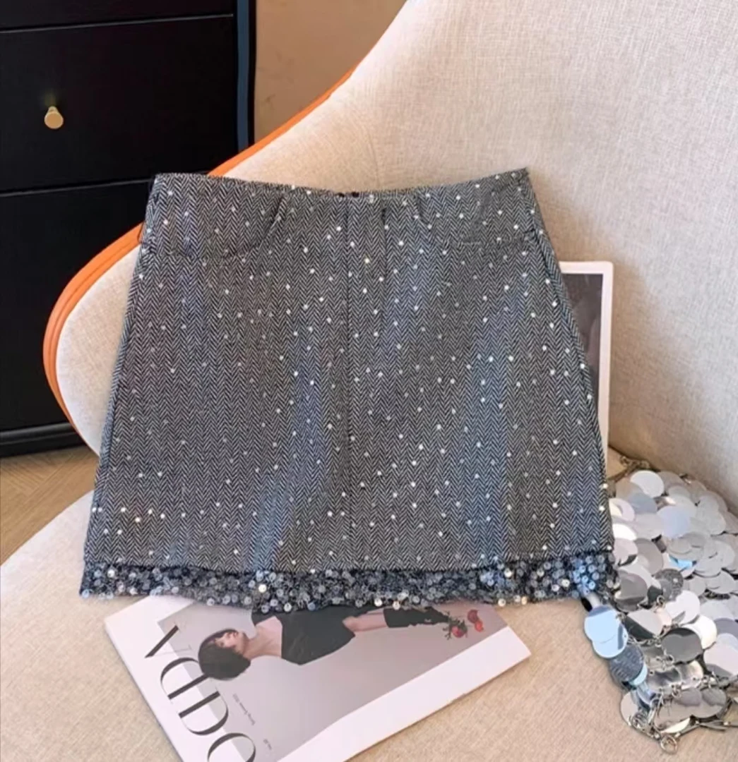 重工亮片短裙百搭辣妹显瘦A字裙