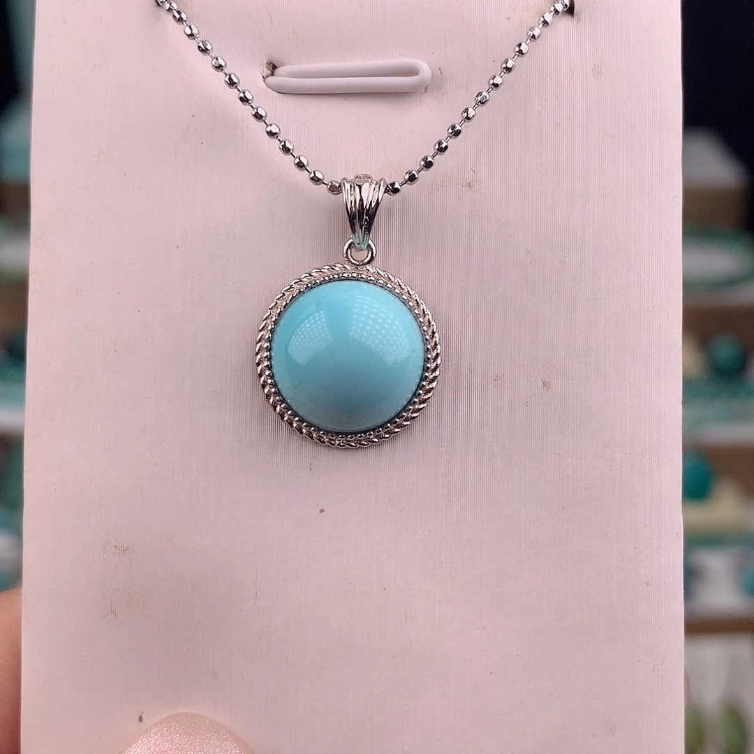 绿松石银S925镶嵌吊坠(不含链)