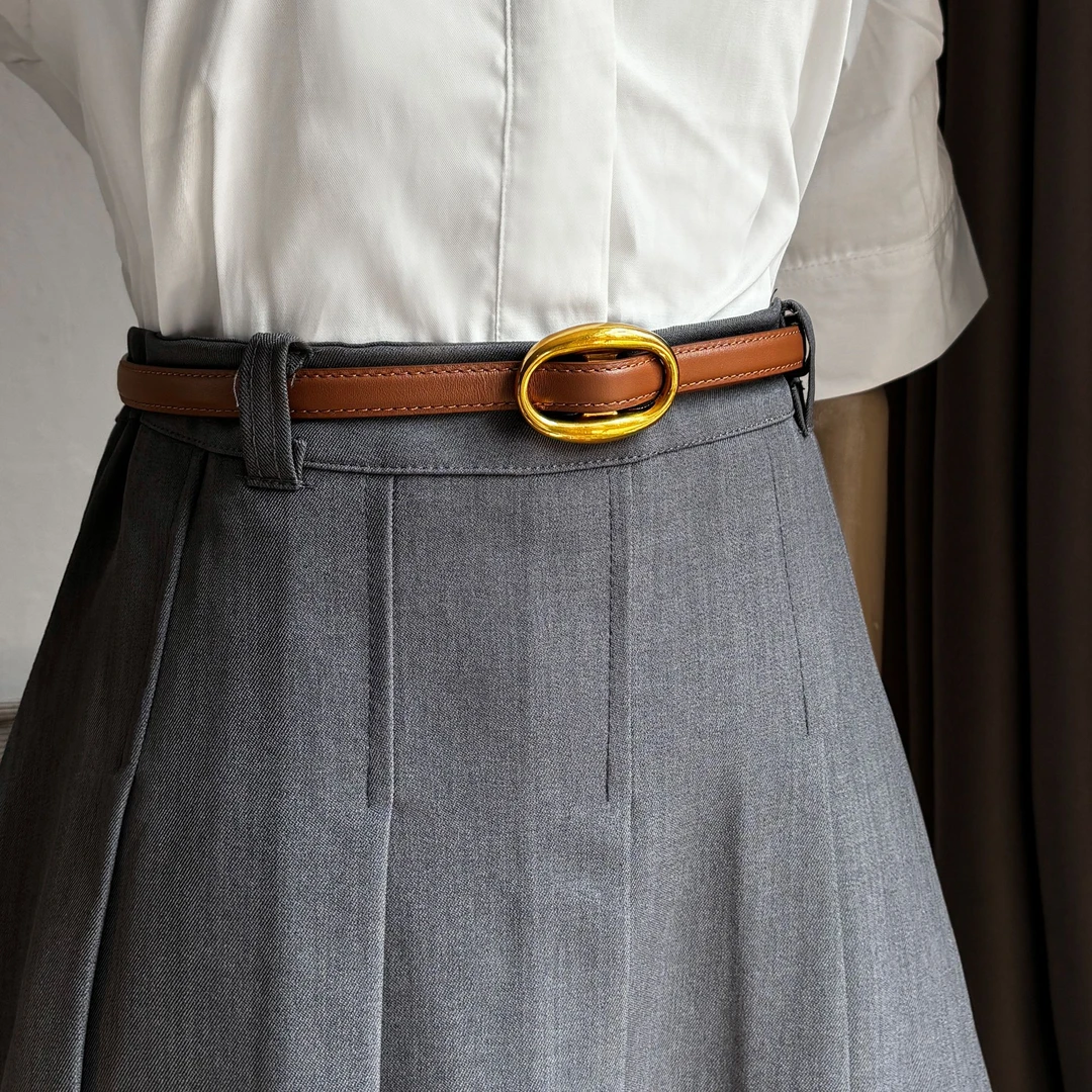 女士小众复古腰带轻奢简约真皮装饰皮带女无孔设计配牛仔裤西装裙