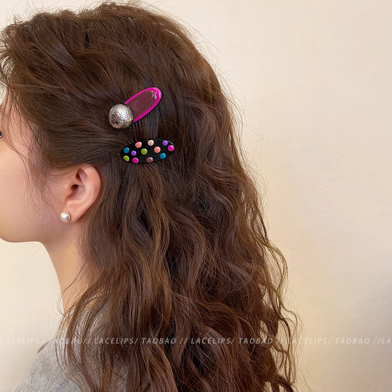 韩系边夹高级感彩色滴釉波点鸭嘴夹发夹女甜美气质刘海碎发侧发饰