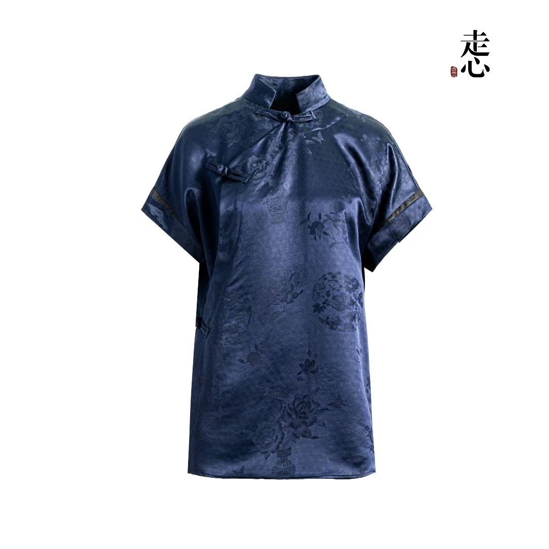 【香云走心】极夜蓝缎香云纱衬衫24Z22001