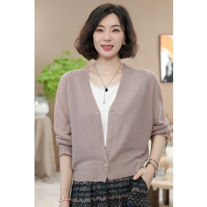 【涧蓝正品】薄款夏季新款冰丝亚麻开衫女小外披宽松上衣蝙蝠袖百搭