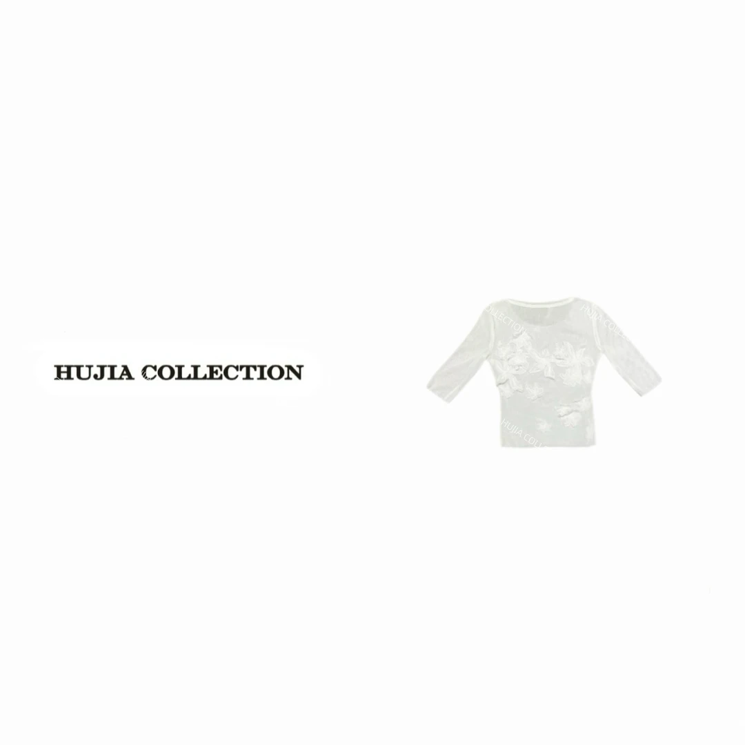 HUJIA 胡嘉丨“ 素颜衫”25夏日法式立体花朵设计师T恤10279