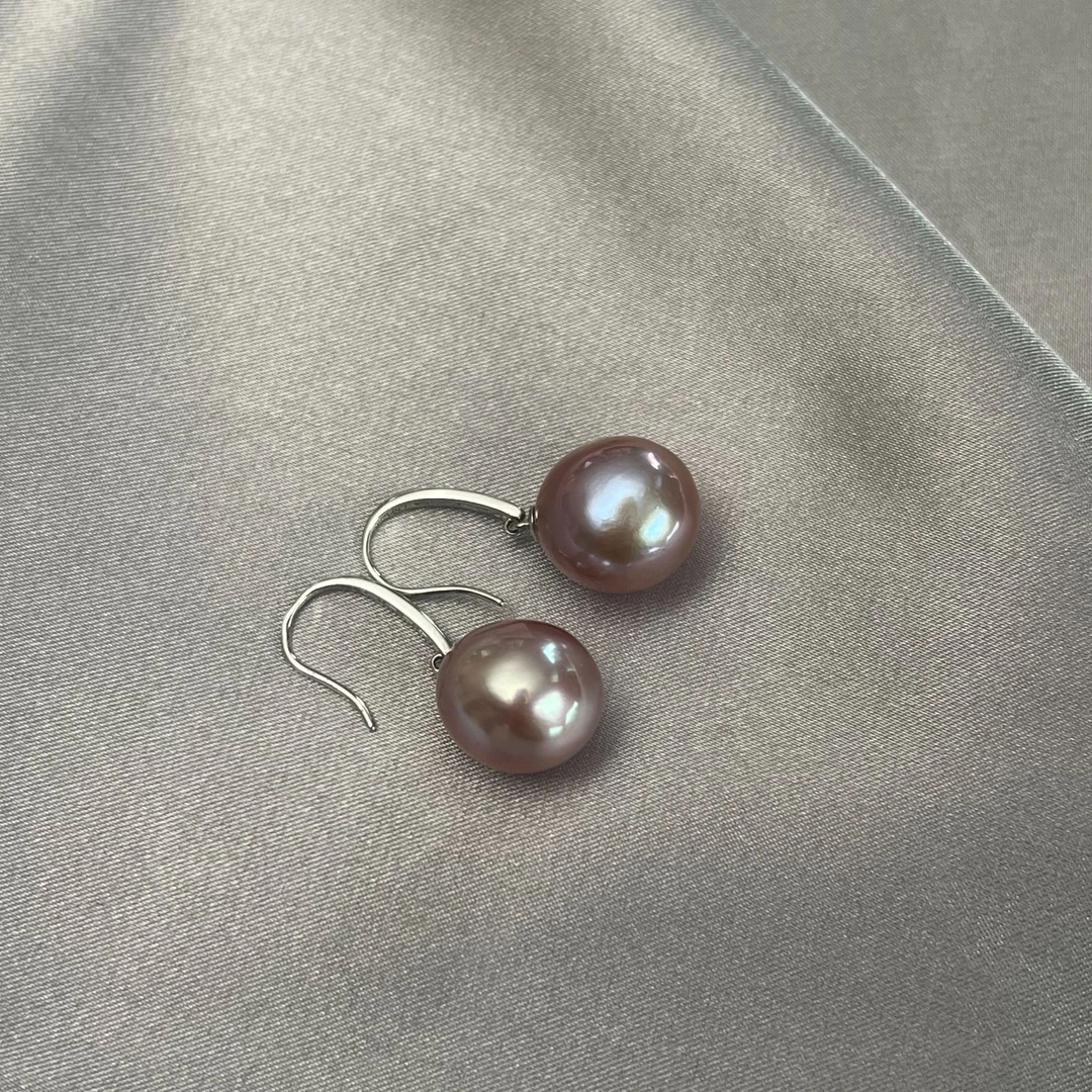 【菀儿】S925银 淡水紫珍珠耳钩 13-15mm X322