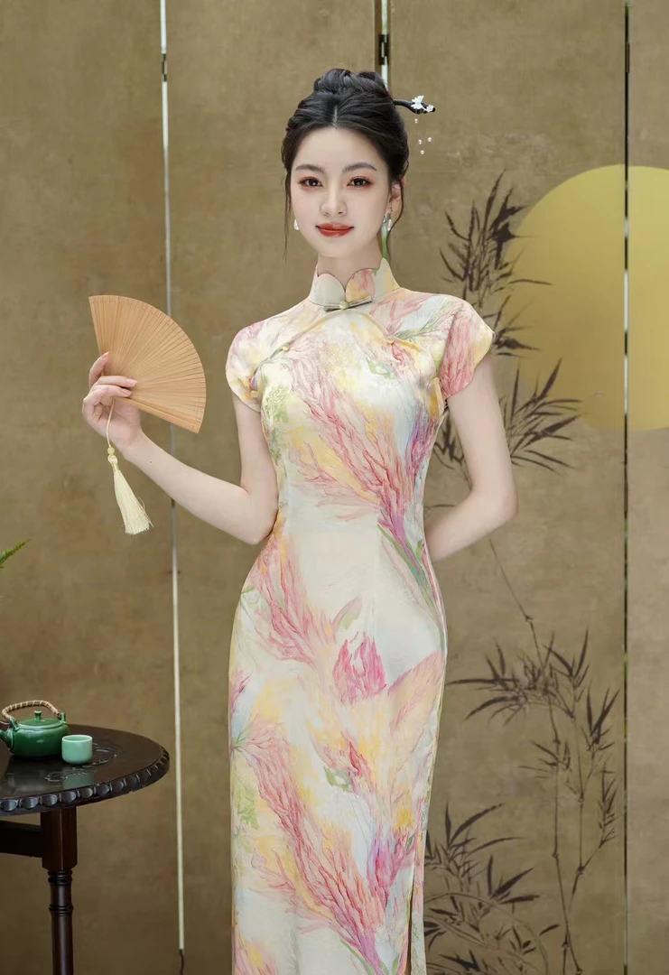 〖眼花缭乱〗单层印花提花时尚旗袍短款薄款长裙网红新中式日常