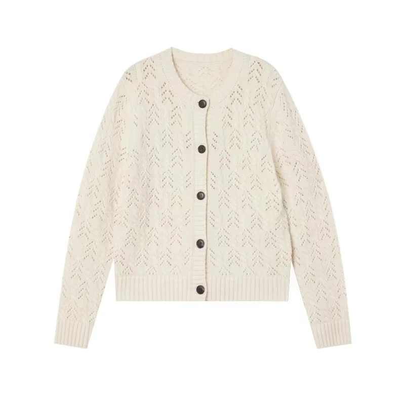 DD194学院风镂空长袖针织开衫