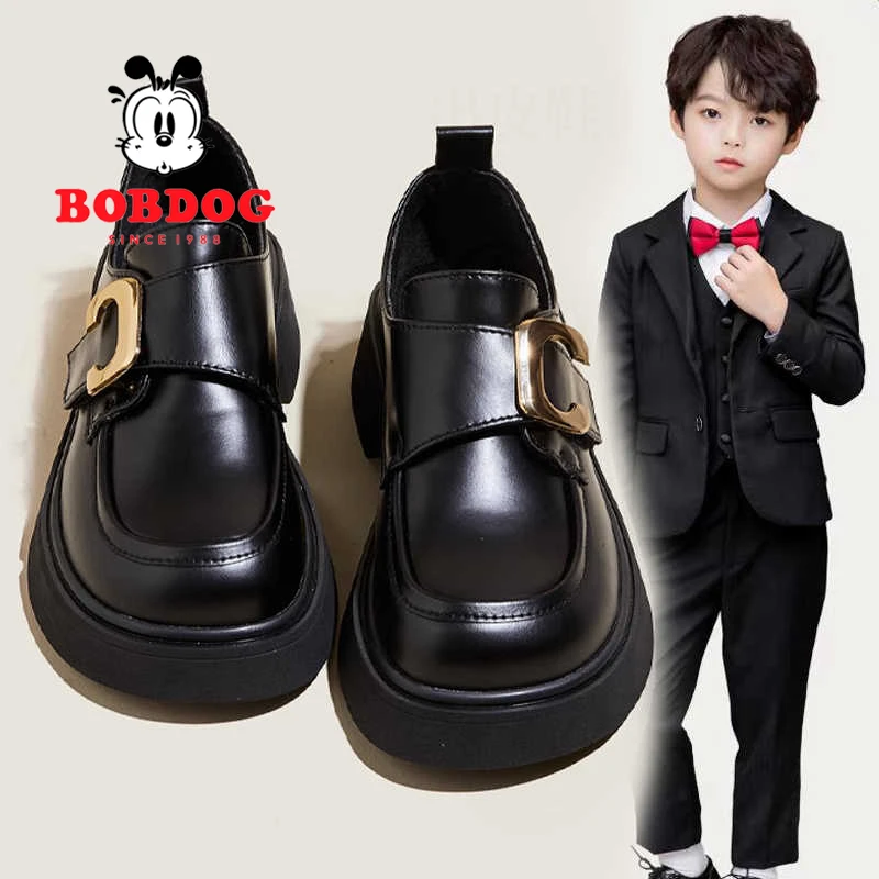 巴布豆男童乐福鞋黑色小皮鞋2025春秋新款儿童英伦风公主鞋中大童