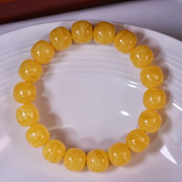 【同料12.8mm】焦皮料橘红虎皮纹精工蜜蜡老型单圈手串男女士款文玩