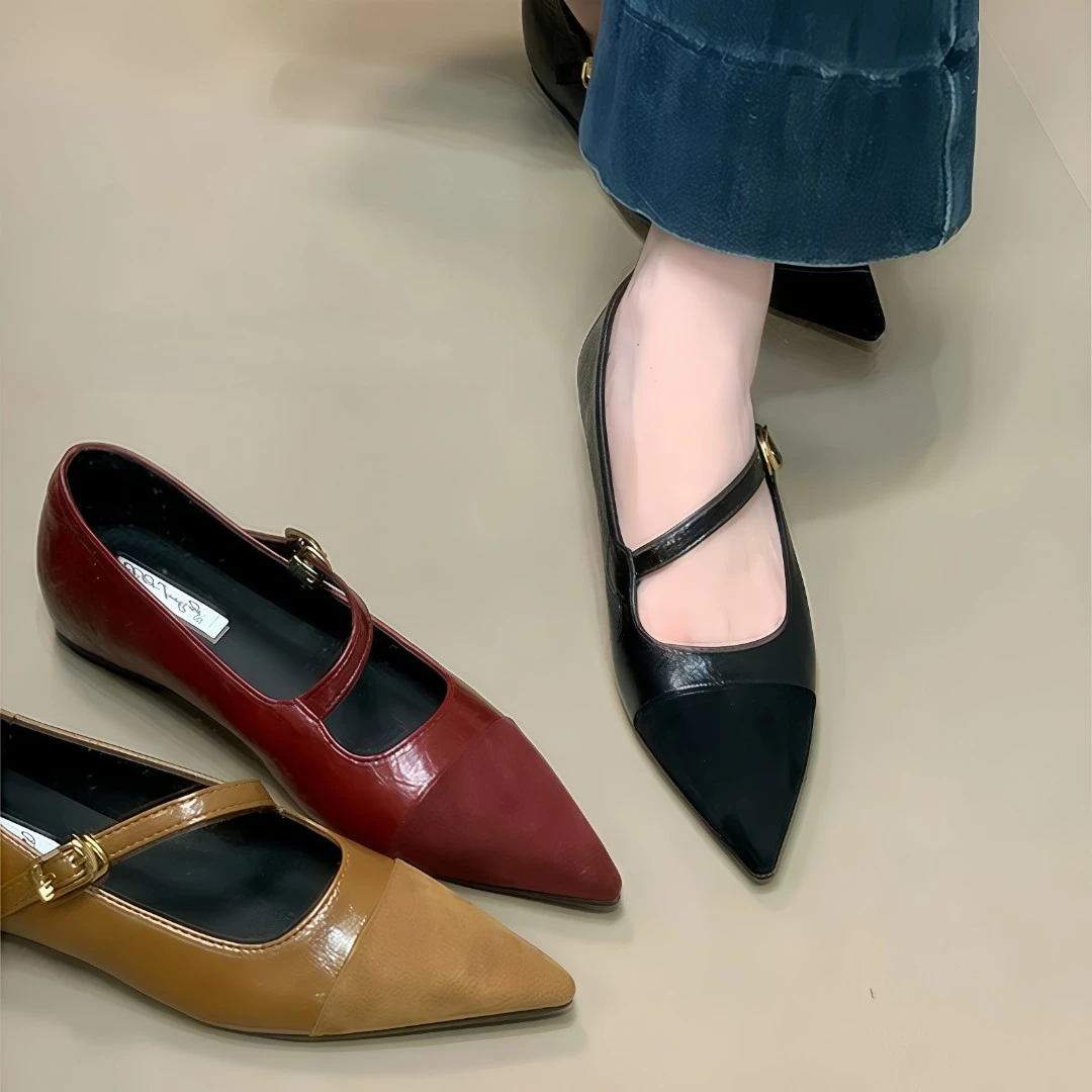 2025新款粗跟纯色极简风浅口法式图案尖头时尚单鞋皮鞋高跟