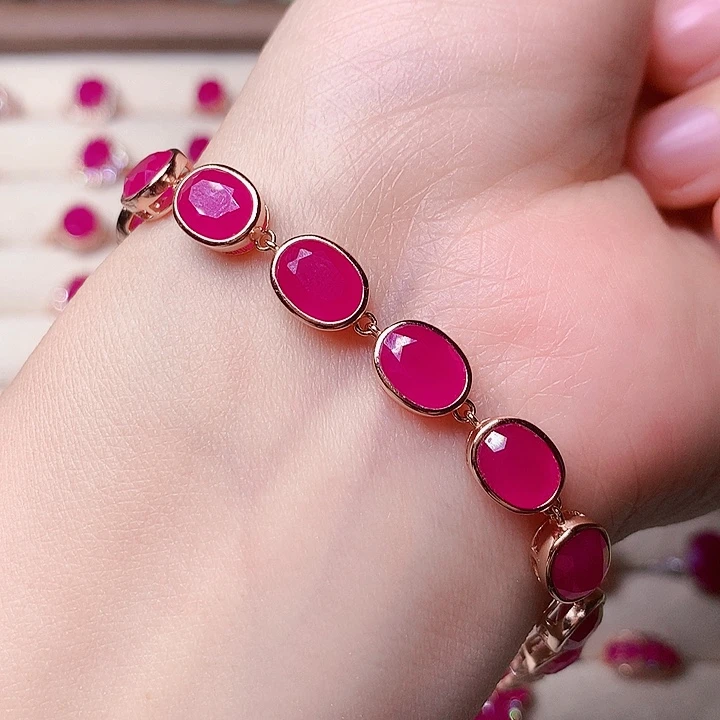 红宝石手链银S925镶嵌艺*