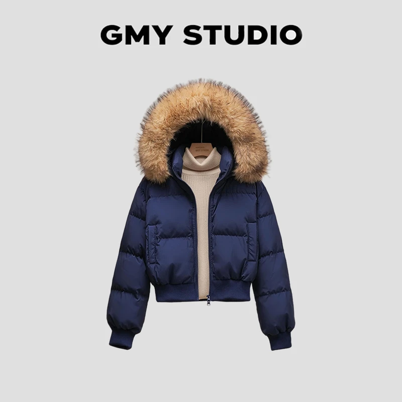 90白鸭绒大毛领羽绒服女超短款2025新款可脱卸帽宽松品质羽绒服