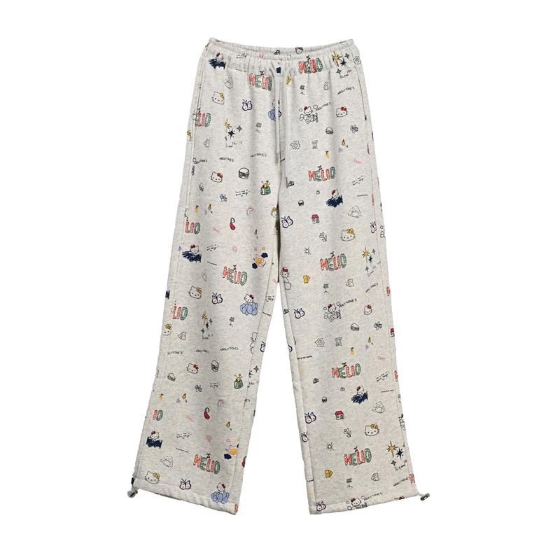 LUNAR NOSTALGIA卡通印花加绒棉阔腿裤女高腰显瘦舒适束脚卫裤女
