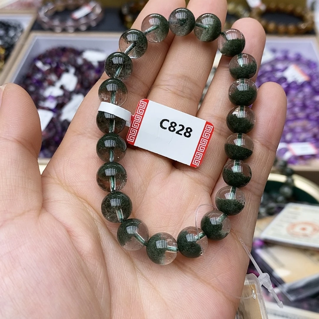 未镶嵌手链水晶C828绿幽灵9mm