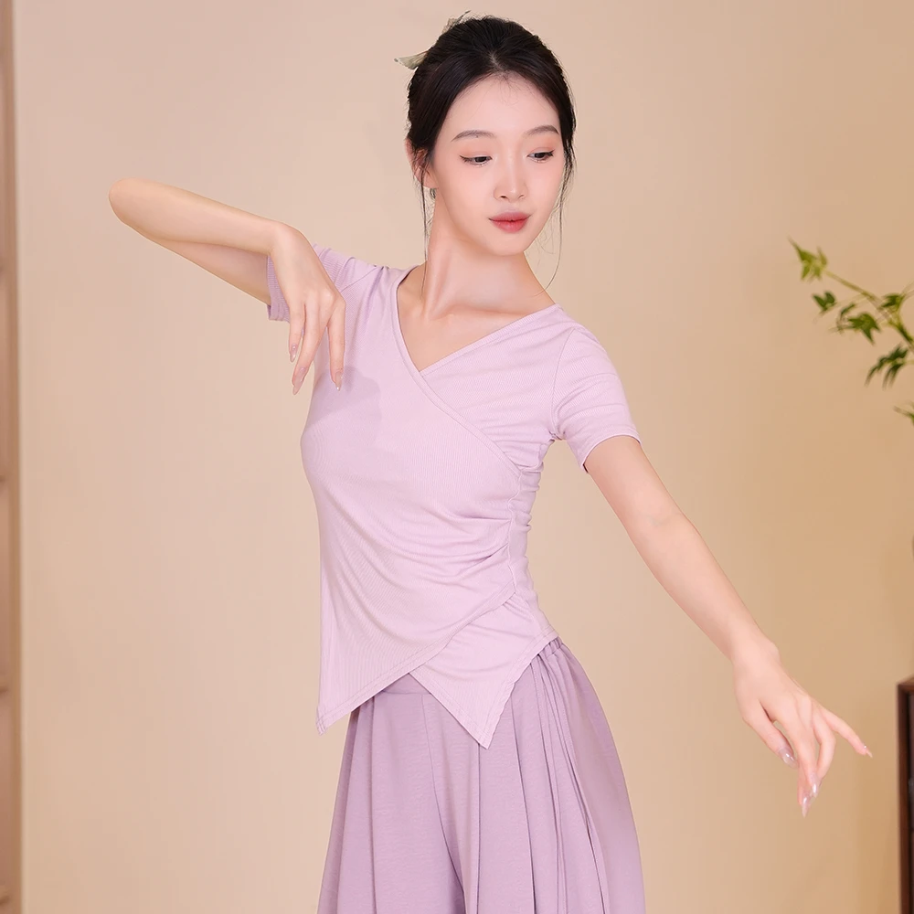 24010现代舞练功服女新款日常形体成人训练瑜伽修身集训舞蹈上衣