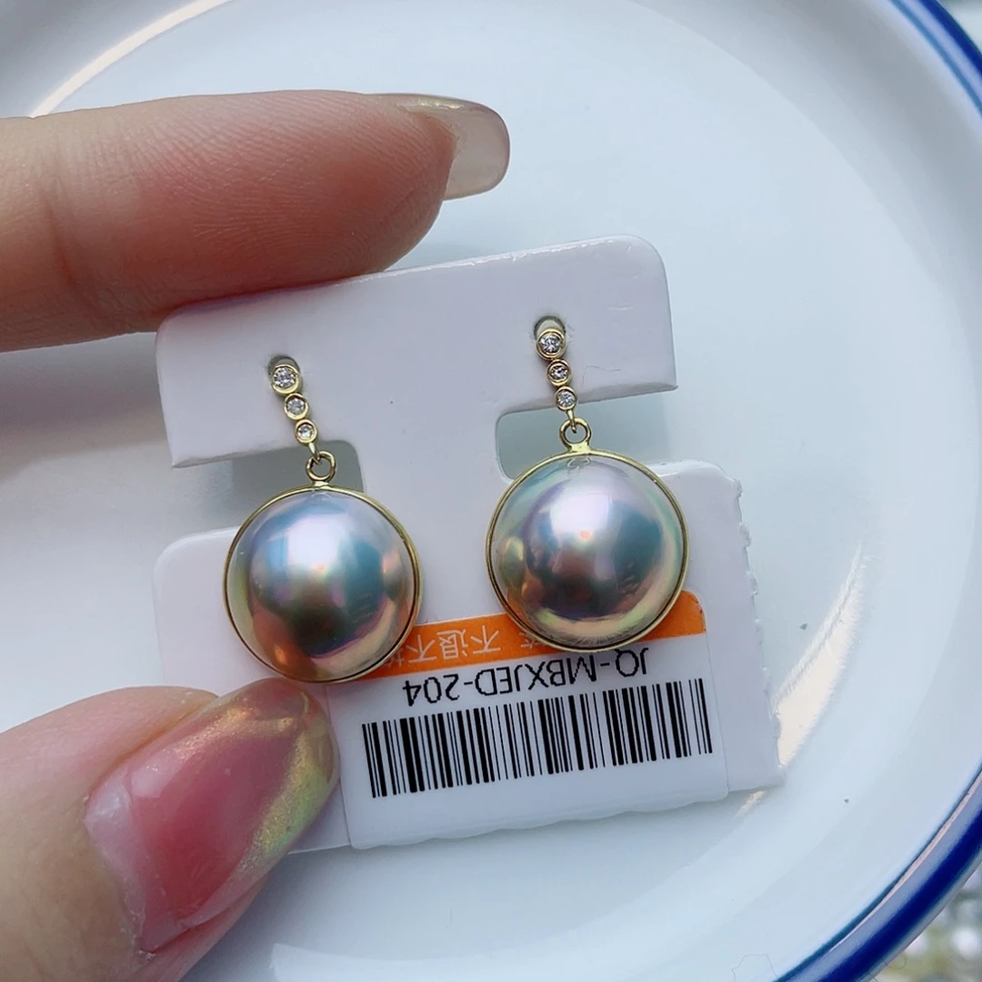 18K金镶嵌耳饰拼合珍珠（马贝珠）w64