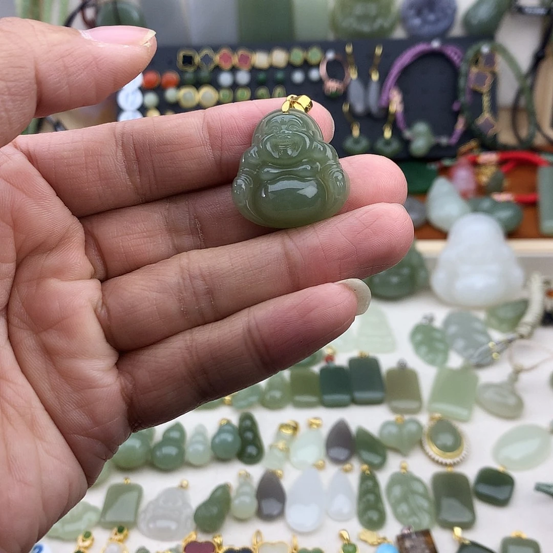 和田玉银S925镶嵌吊坠(不含链)