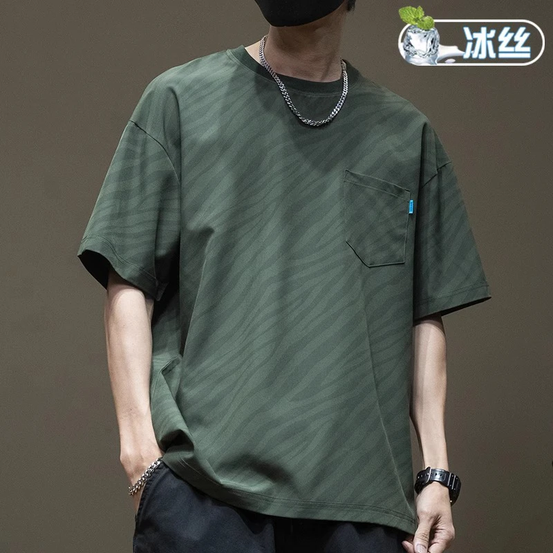 夏季冰丝短袖T恤男轻薄速干上衣男士加肥加大胖子宽松大码半袖衫T