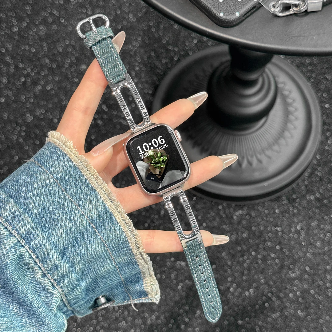 牛仔表带适用iwatchS10手表s8s9se帆布表带applewatch夏季爆款