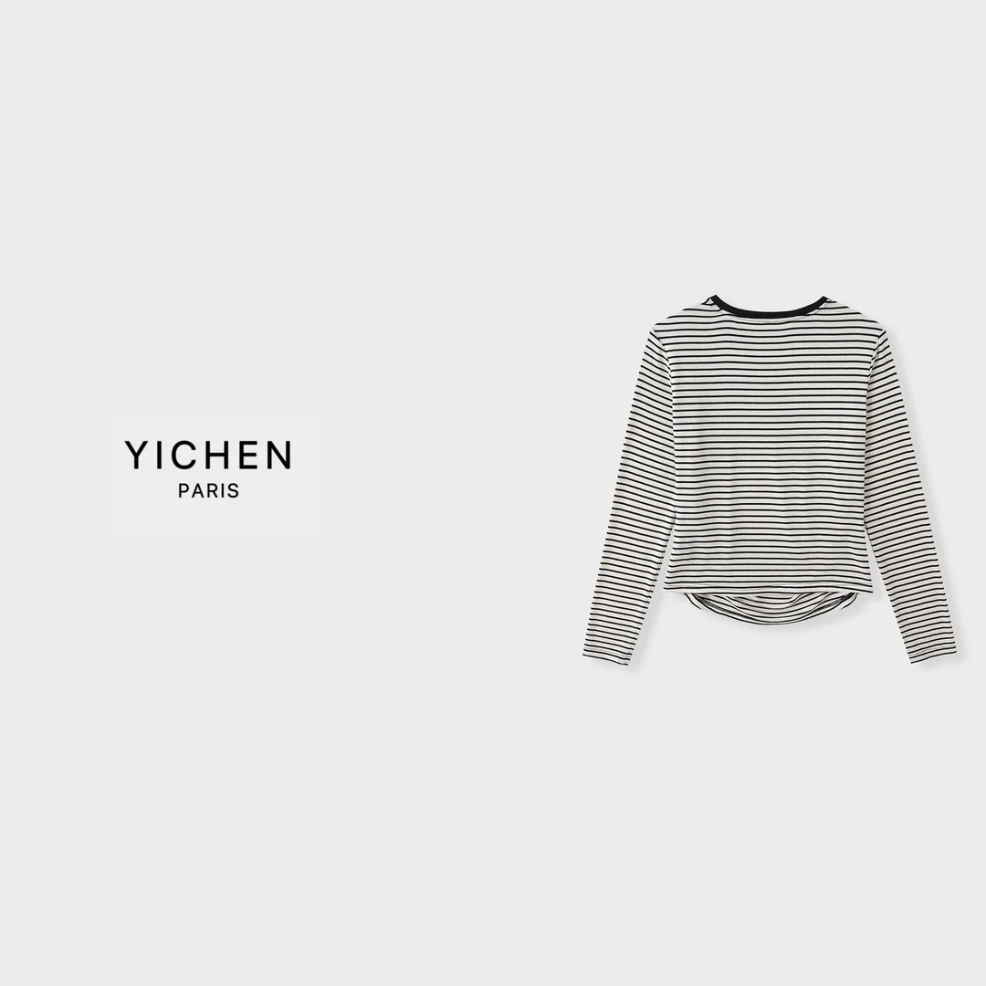 YC 经典撞色细条纹字母徽标圆领收腰打底衫-3273