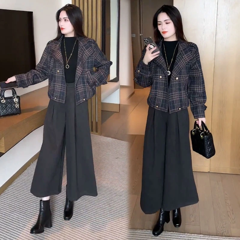 格纹短外套女士2025秋季新款时髦洋气宽松显瘦小个子短款夹克上衣