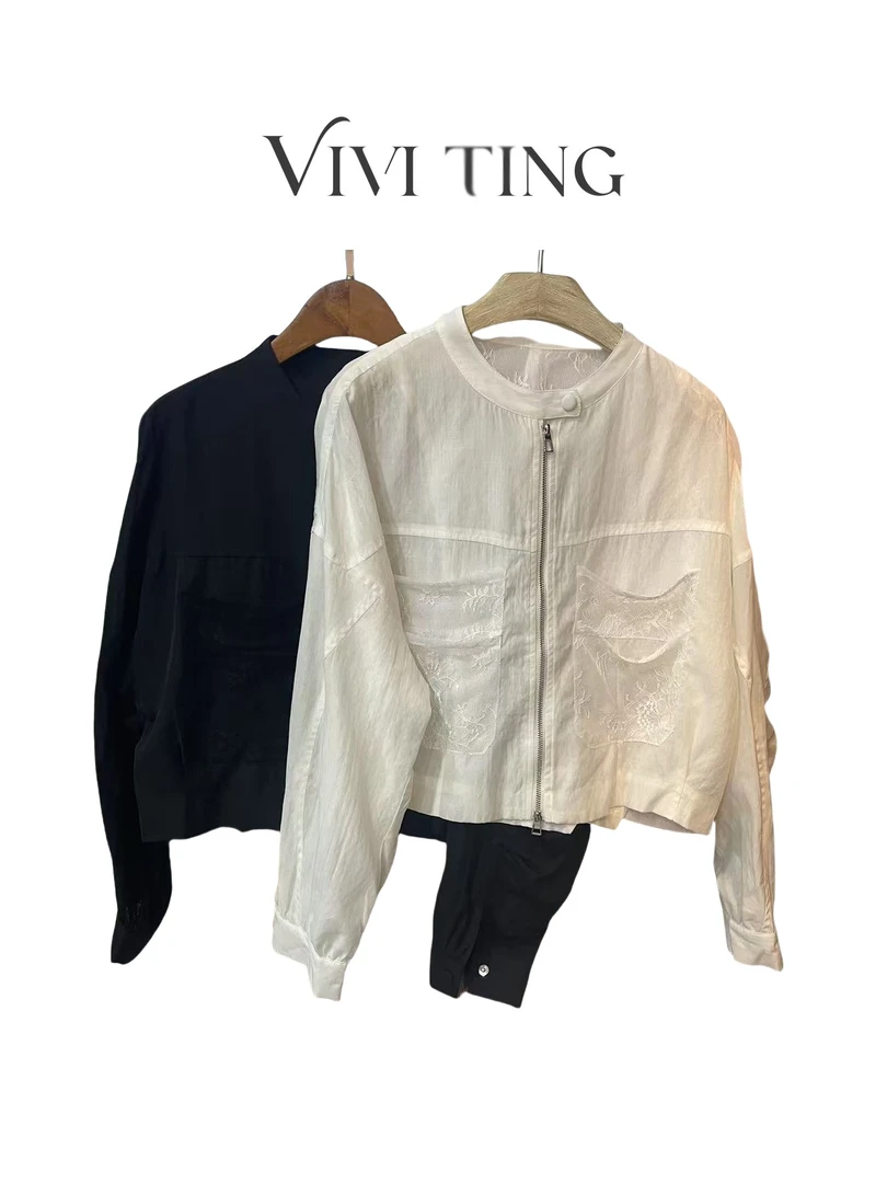 【VIVI·TING】婷姐推荐新款百搭拉链蕾丝拼接前扣带上衣s579