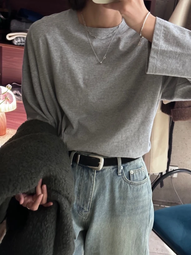 韩国self非笑脸款灰色T恤（no退no换）