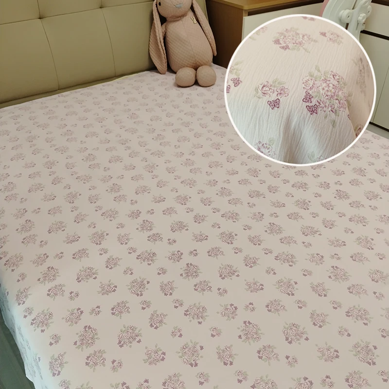 床单2m*2.5m秋冬新款加厚加密皱皱双层纱【粉紫花卉】9