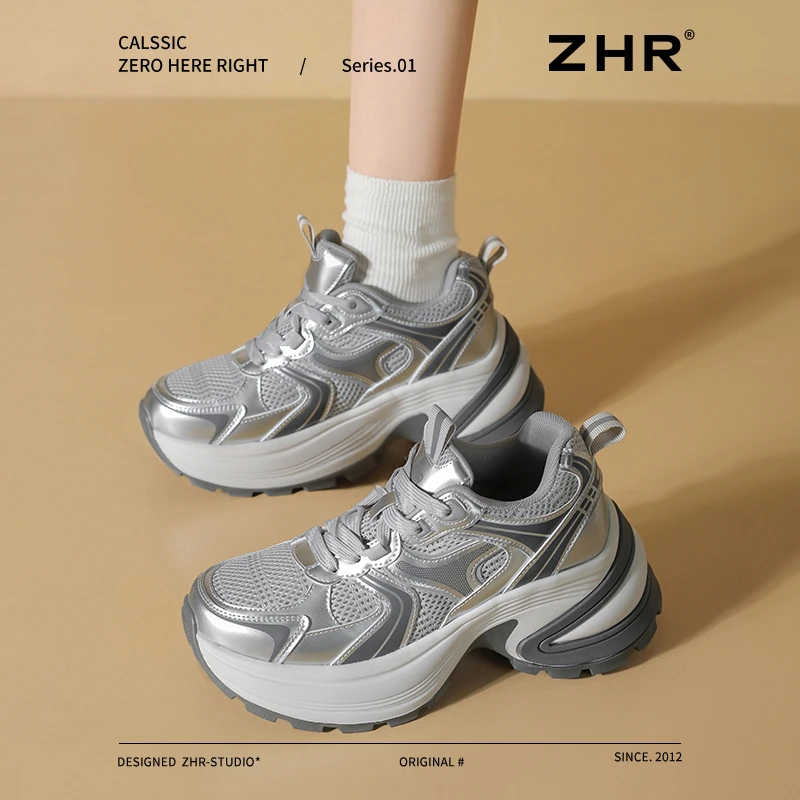 ZHR轻便软底百搭老爹鞋女2025春季新款通勤厚底增高运动女鞋QT30