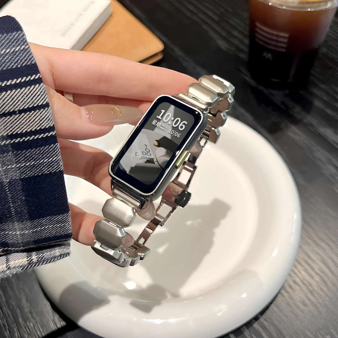 适用华为手环10新款小方糖表带9一珠高级感夏天8智能手环女生腕带