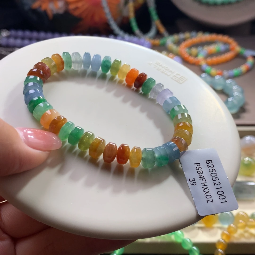 未镶嵌手链翡翠浓艳彩虹糖果色桶珠卡7➕