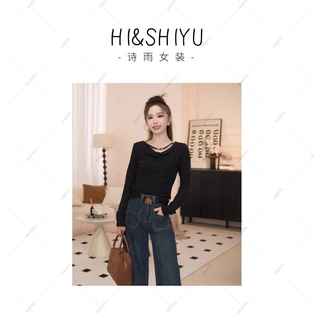 HISHIYU【氛围感】秋季新款长袖上衣女时尚百搭显瘦气质简约