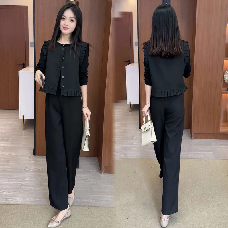 秋季逛街时尚套装女小个子显高修身减龄休闲西装女神范洋气三件套