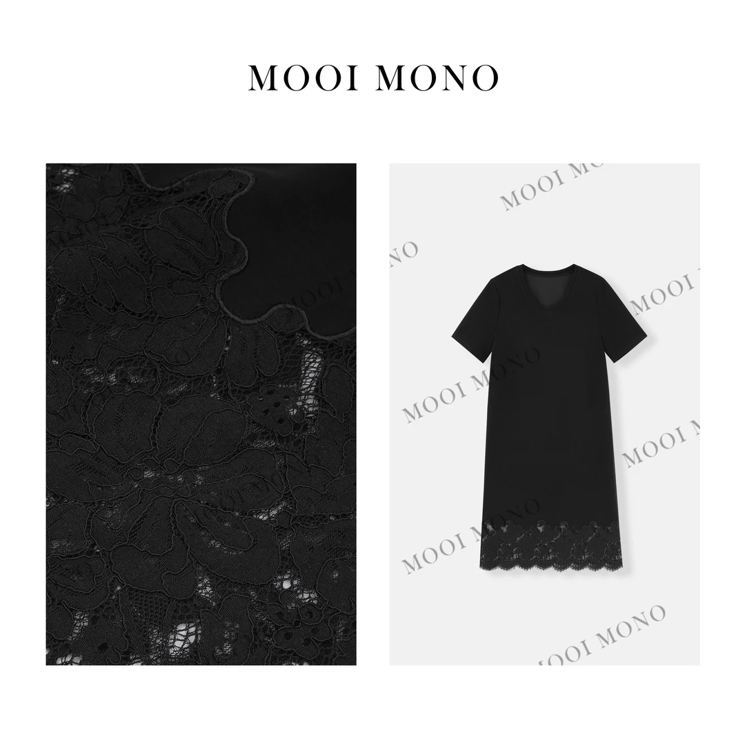 MOOI MONO"纸片人"显瘦气质时尚遮肉百搭蕾丝花边连衣裙L068A52