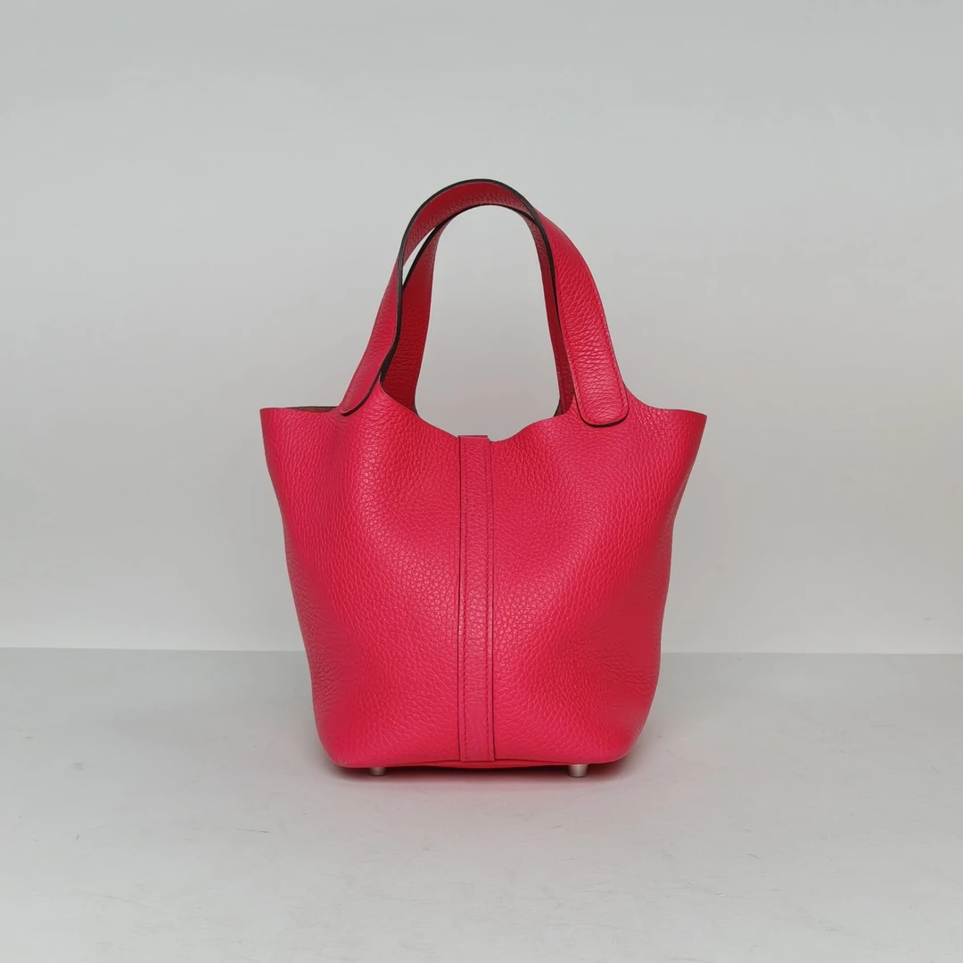 95新 Hermes/爱马仕 【娇】菜篮子 18 极致粉TC皮A刻 银扣 909143