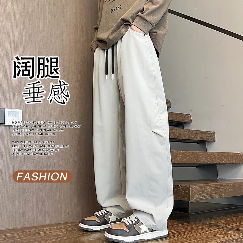 2025新款美式复古褶皱工装裤男夏季潮流小众宽松直筒阔腿休闲长裤
