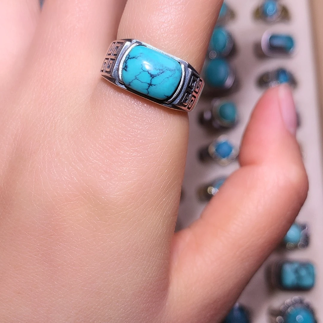 绿松石银S925镶嵌戒指