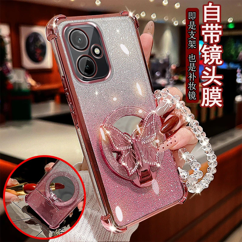 适用荣耀400手机壳镜头全包DNN-AN00防摔套镶钻蝴蝶支架镜子时尚