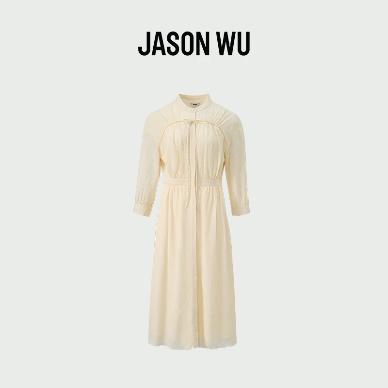 【秋季新品】jason wu25年新品中袖抽褶系带肌理感衬衫连衣裙
