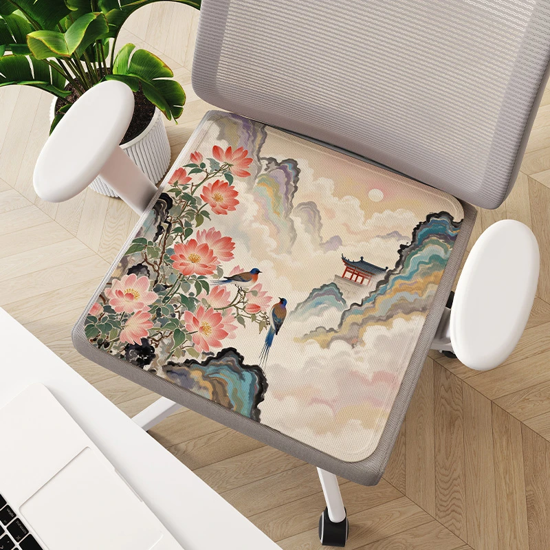 新中式夏季防滑冰丝椅垫汽车坐垫办公室久坐不闷热屁垫家用沙发垫