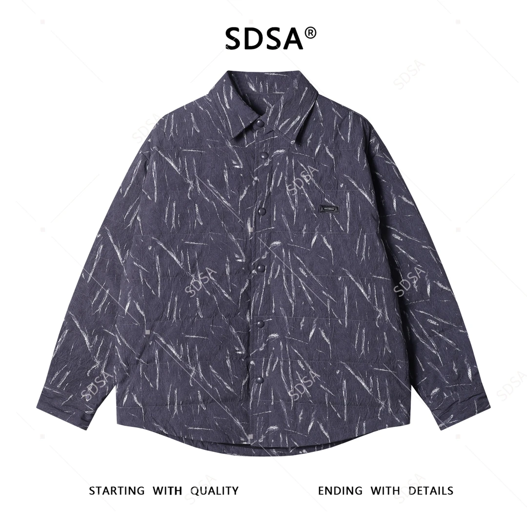 SDSA男士秋冬新款痞帅男装潮牌肌理感纽扣翻领棉服百搭宽松外套