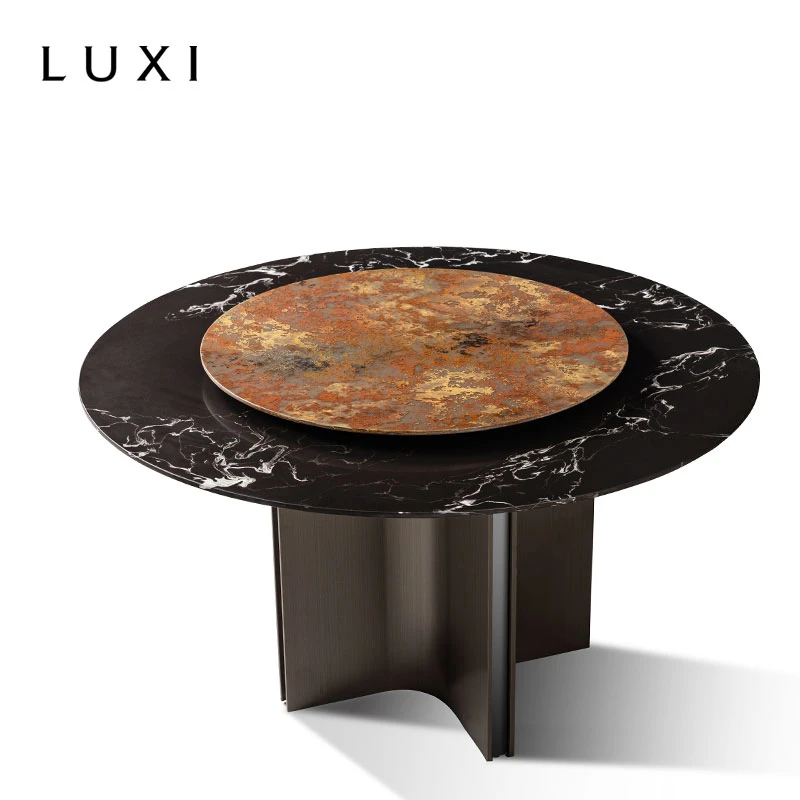 LuXi鹿犀奢石晶体【圆桌】现代轻奢风餐桌套装家用餐桌防划抗磨损-4