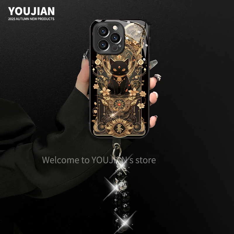 适用【苹果/oppo/华为/vivo/小米】高级电镀招财猫网红创意手机壳女