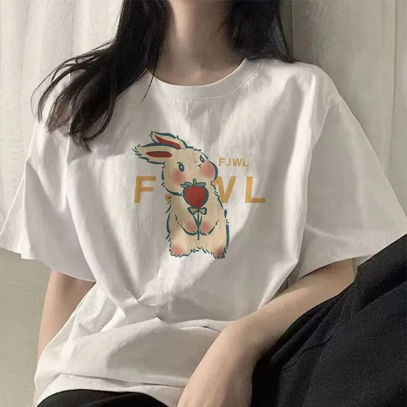 040 韩版卡通印花纯棉t恤女夏季宽松百搭显瘦ins休闲上衣