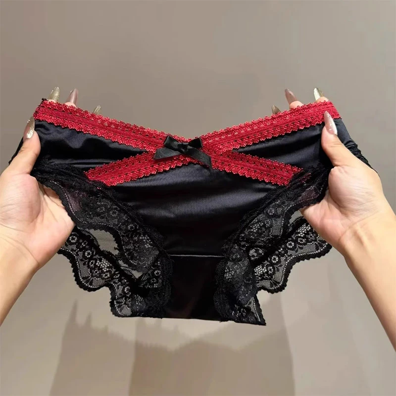 MFF安可拉的红流行到了内内！性感蕾丝内裤女士低腰纯欲缎面三角裤