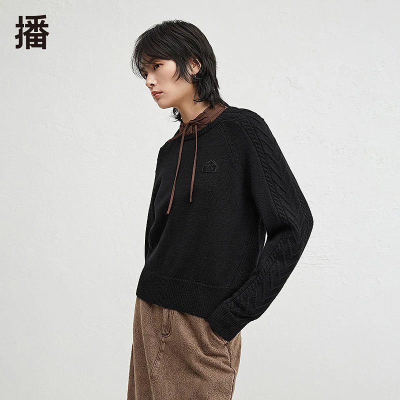 【达人专属】播简约舒适罗纹圆领毛针织衫BDR4SD4056