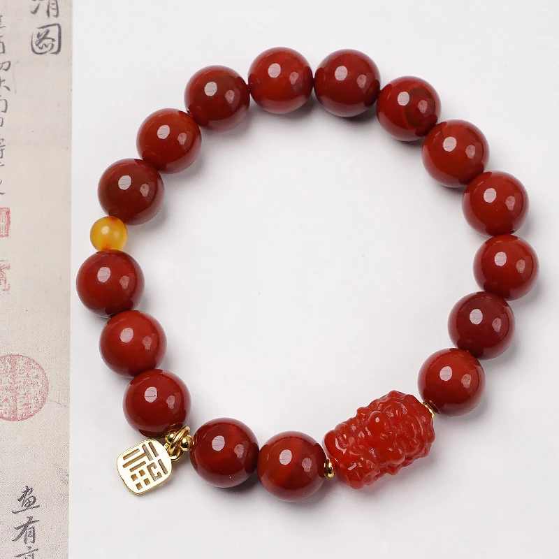 复古风红玛瑙蜜蜡搭配蜜蜡气质风手链  -8868