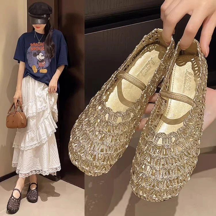 【万达撤柜】复古编织渔夫鞋女2025夏季镂空透气浅口单鞋平底玛丽珍